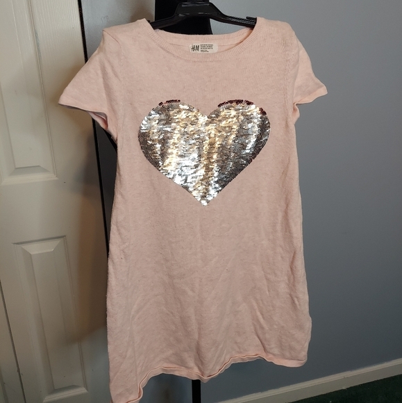 H&M Other - H&M Pink/Silver Sequin Heart Sweater Dress Girls Size 8-10Yrs